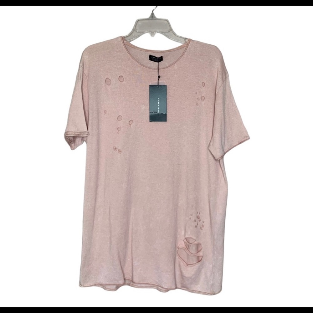 NWT Men’s Zara Dusty Pink Destroyed Bleached Tee